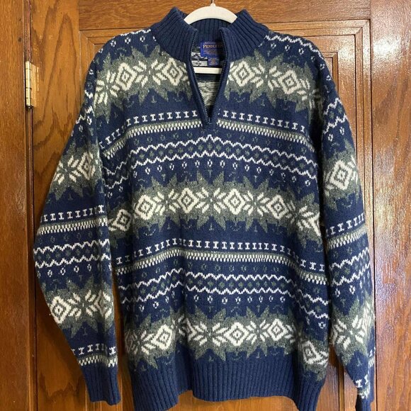 Vintage 90's 100% Wool Pendleton Quarter Zip Sweater - Picture 1 of 6